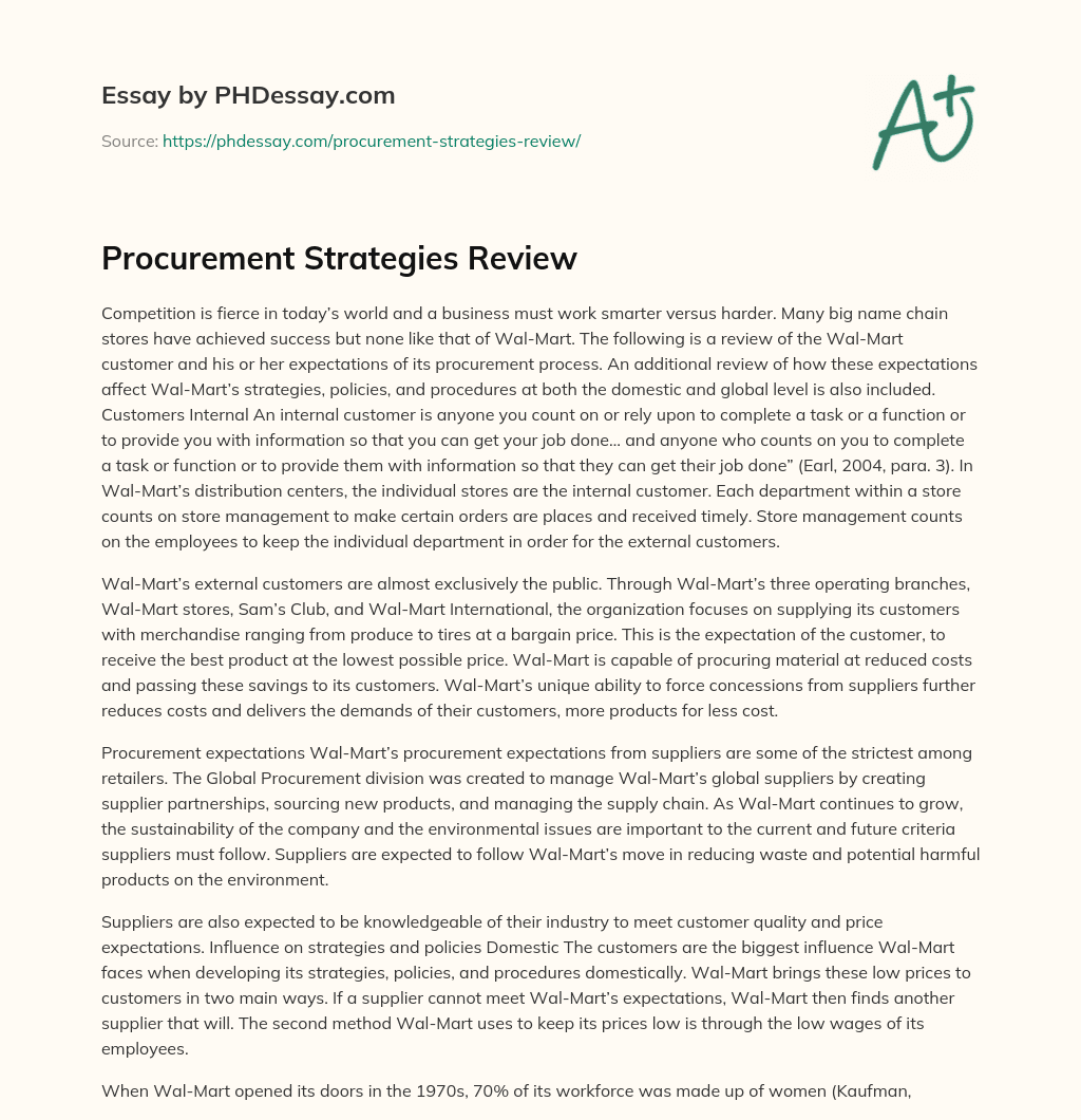 Procurement Strategies Review essay