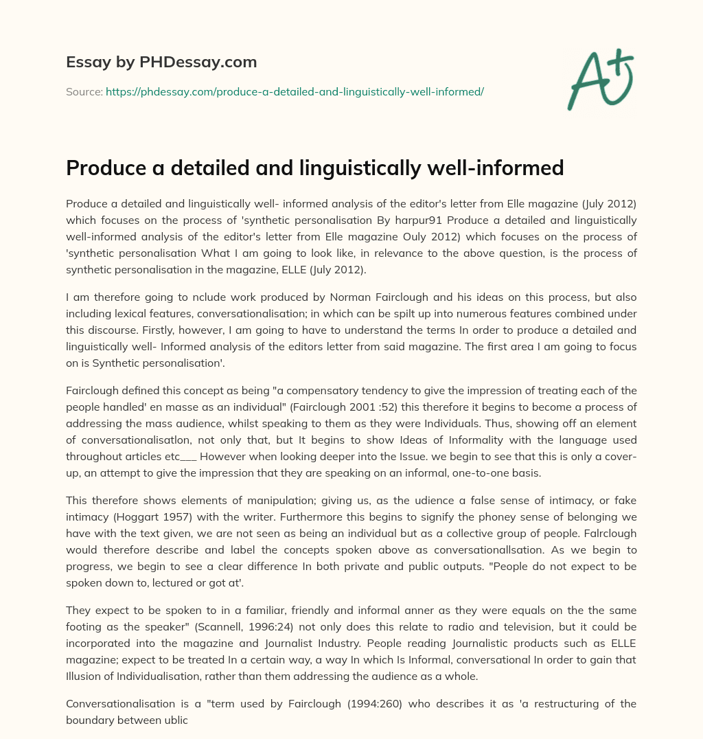 Produce a detailed and linguistically well-informed essay