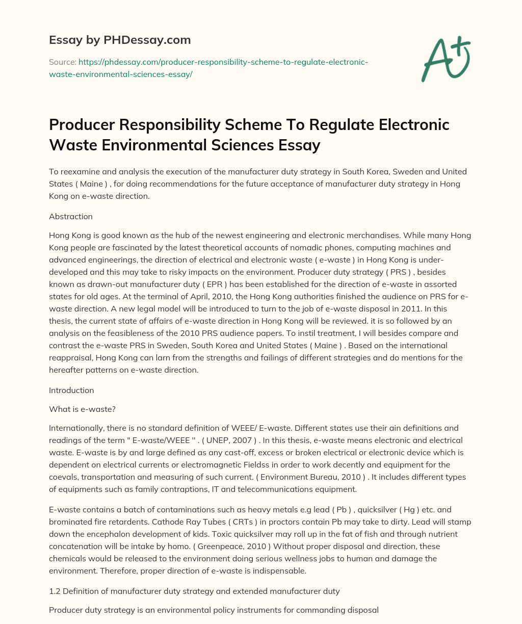 Producer Responsibility Scheme To Regulate Electronic Waste