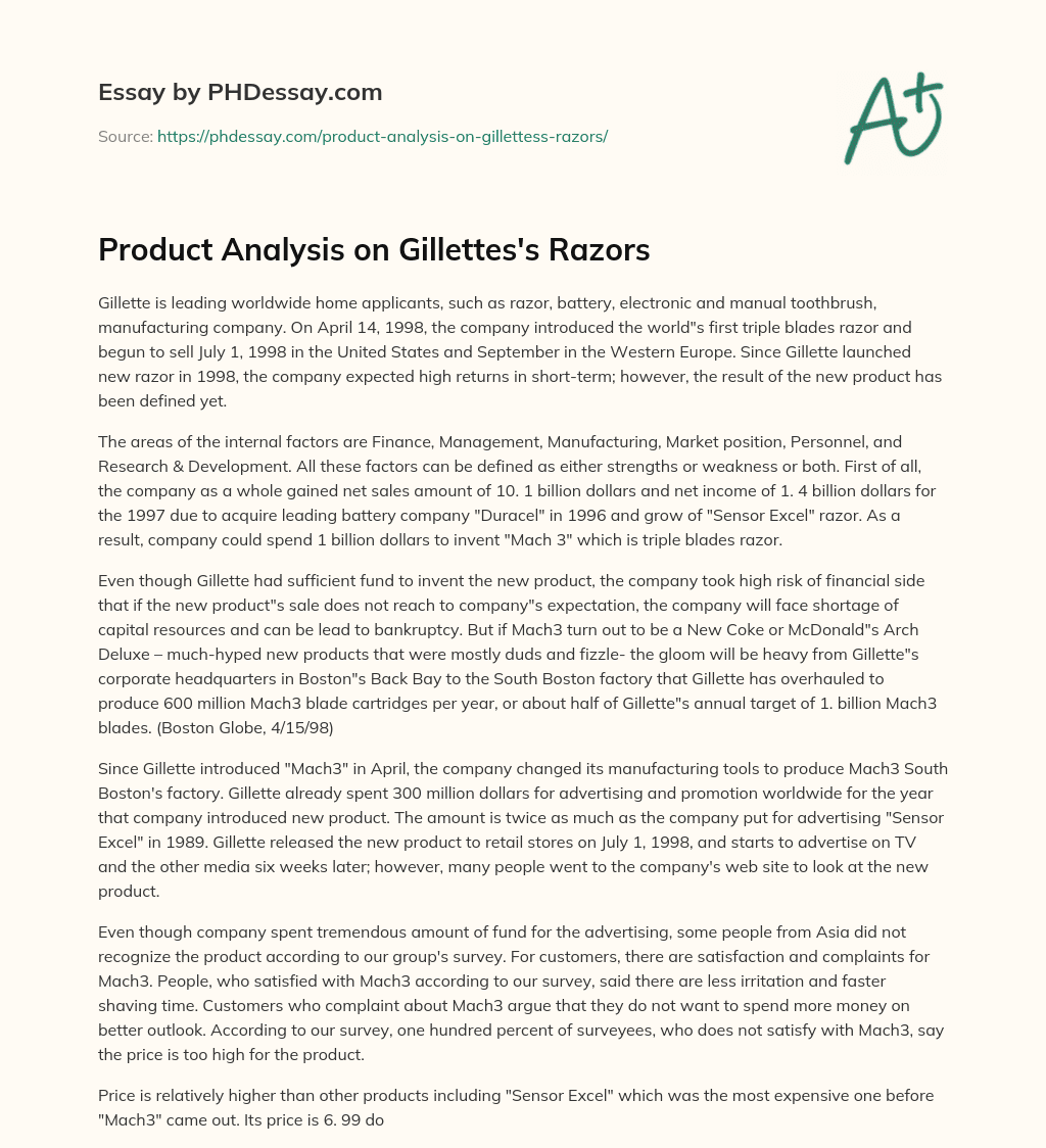 Product Analysis on Gillettes’s Razors essay