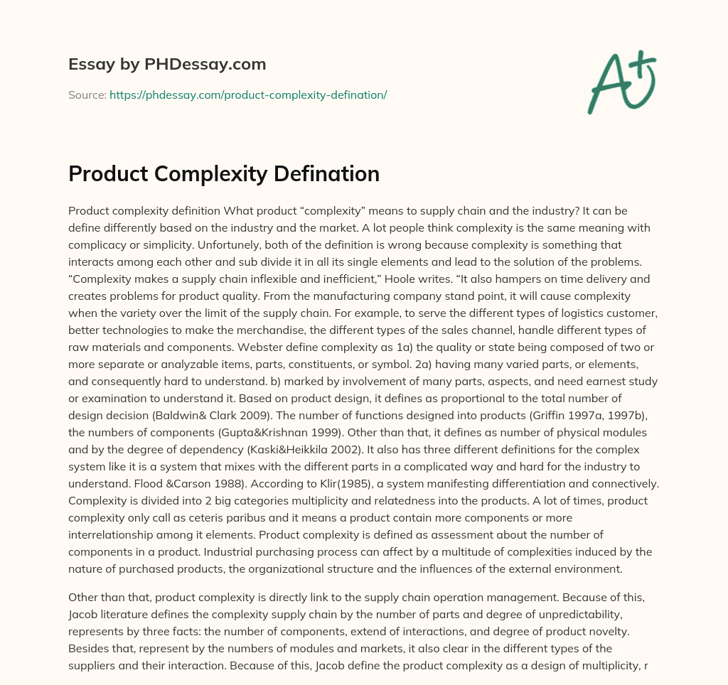 Product Complexity Defination essay