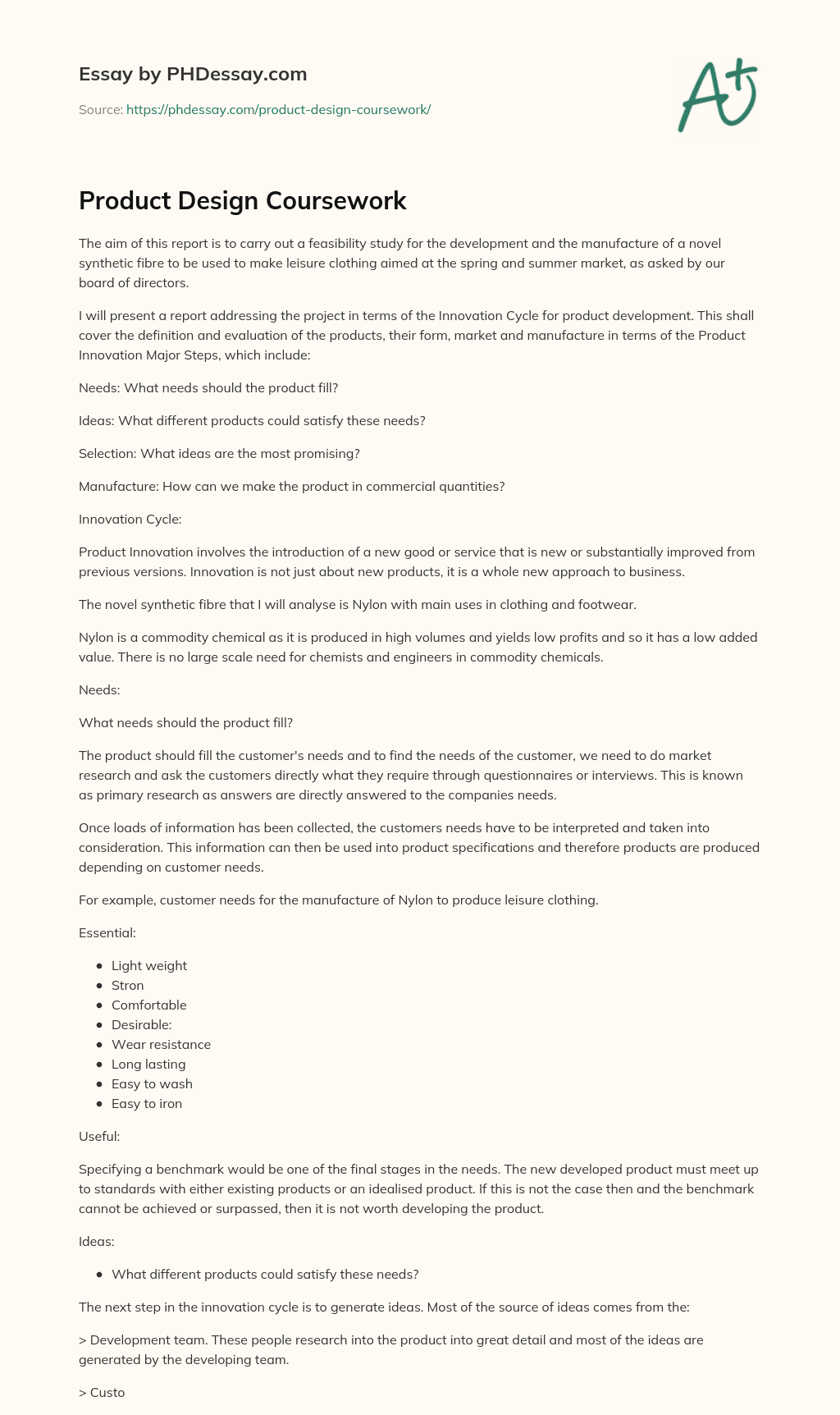 Product Design Coursework essay