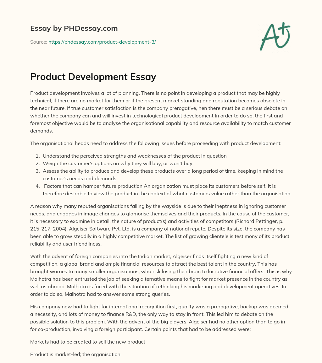 Product Development Essay essay