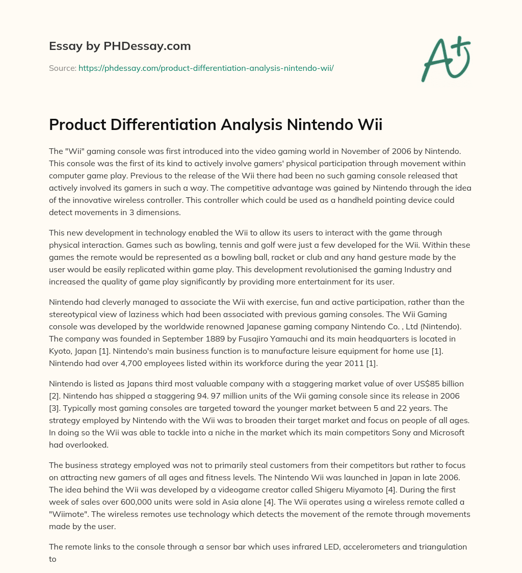 Product Differentiation Analysis Nintendo Wii essay
