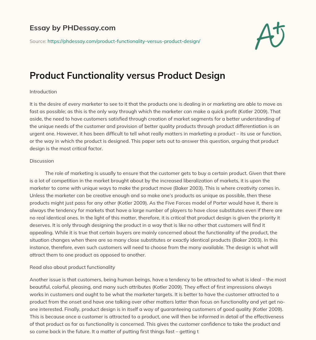 Product Functionality versus Product Design essay