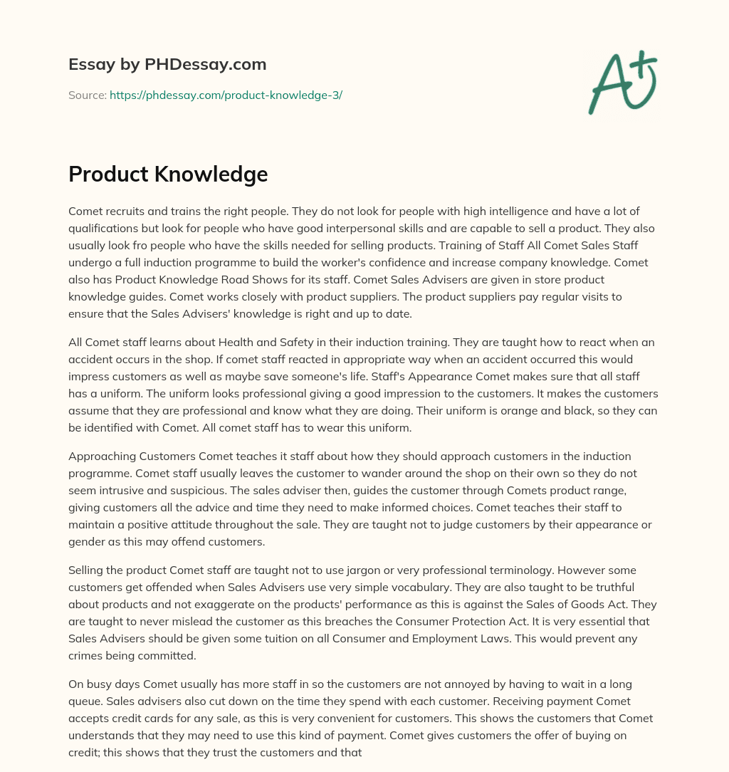 Product Knowledge essay