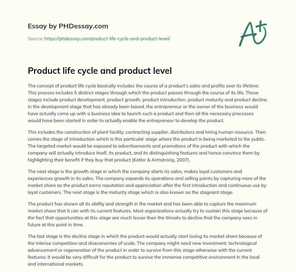 Product life cycle and product level essay