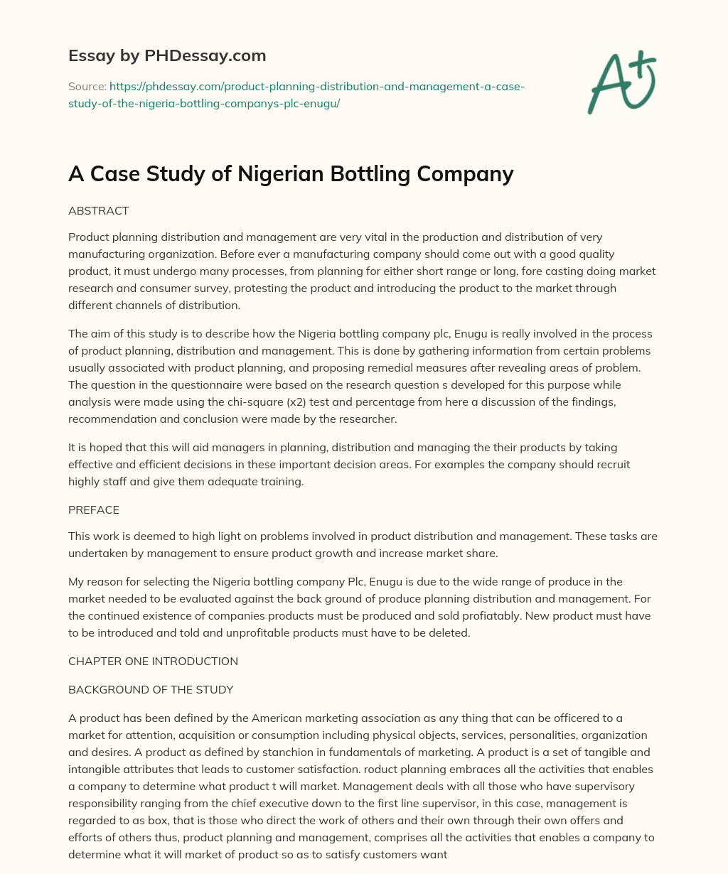 A Case Study of Nigerian Bottling Company essay