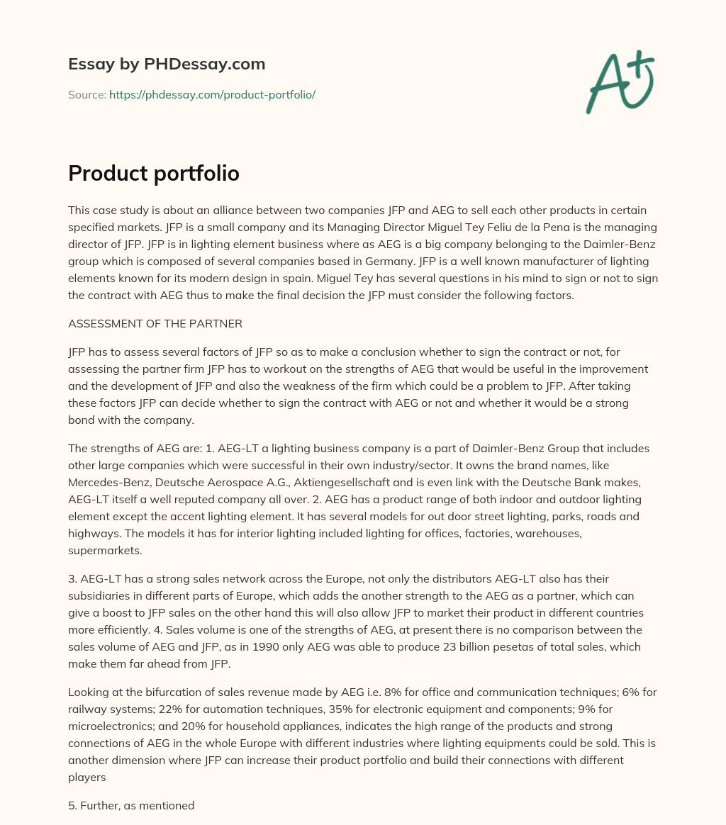 Product portfolio essay