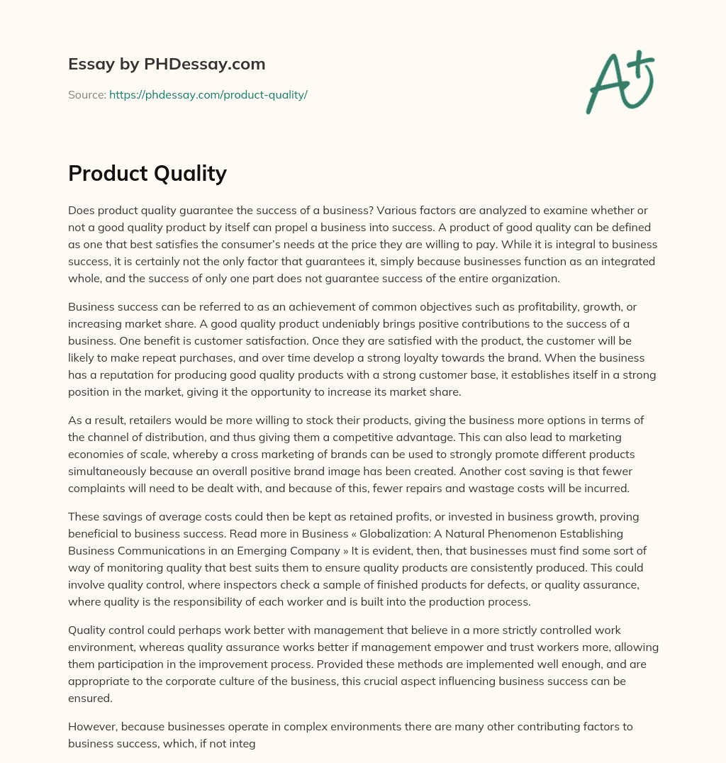 Product Quality essay