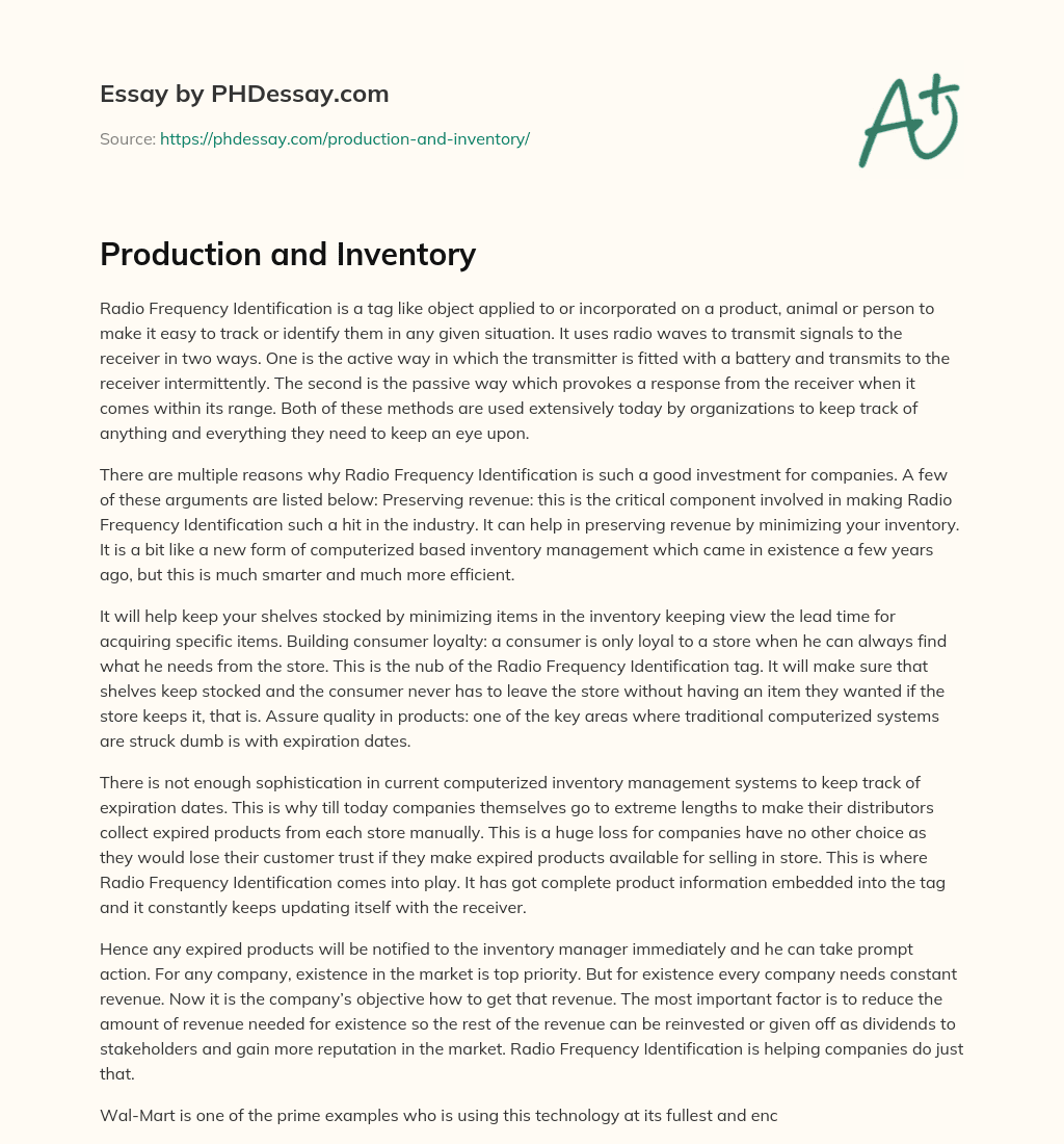 Production and Inventory essay