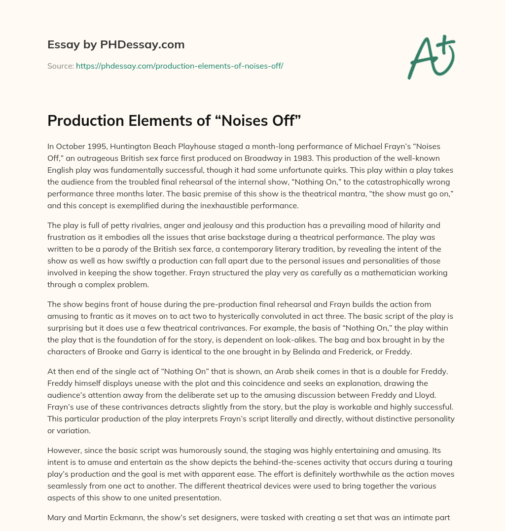 Production Elements of “Noises Off” essay