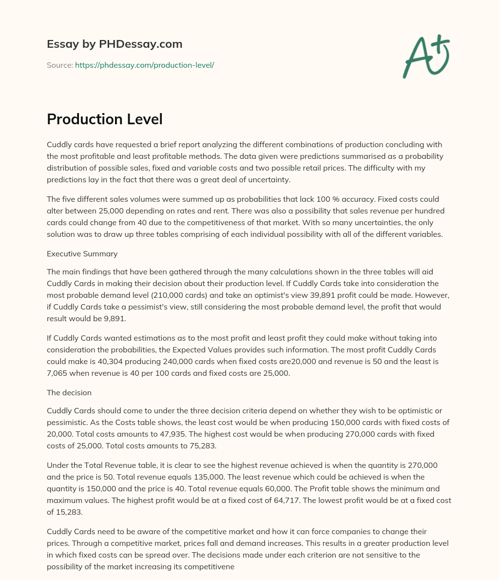 Production Level essay