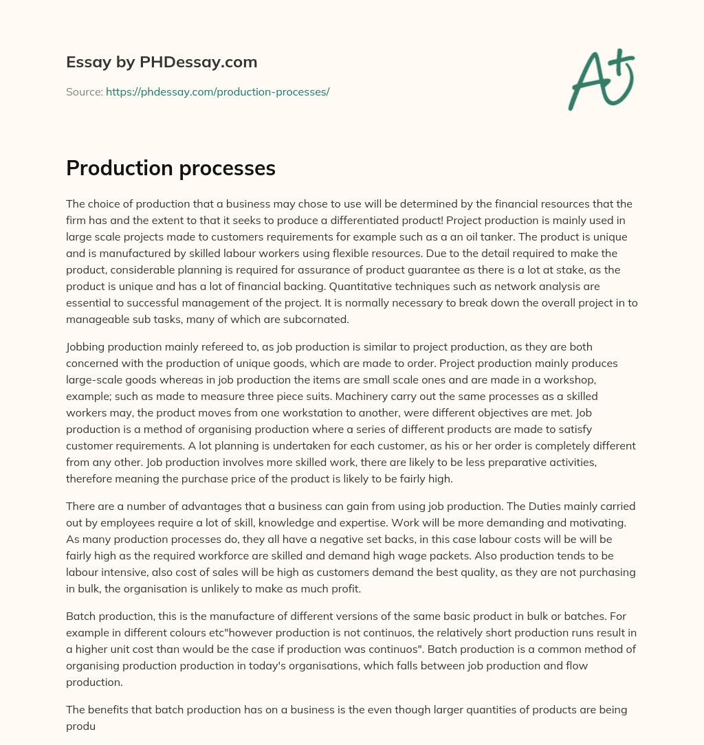 Production processes essay