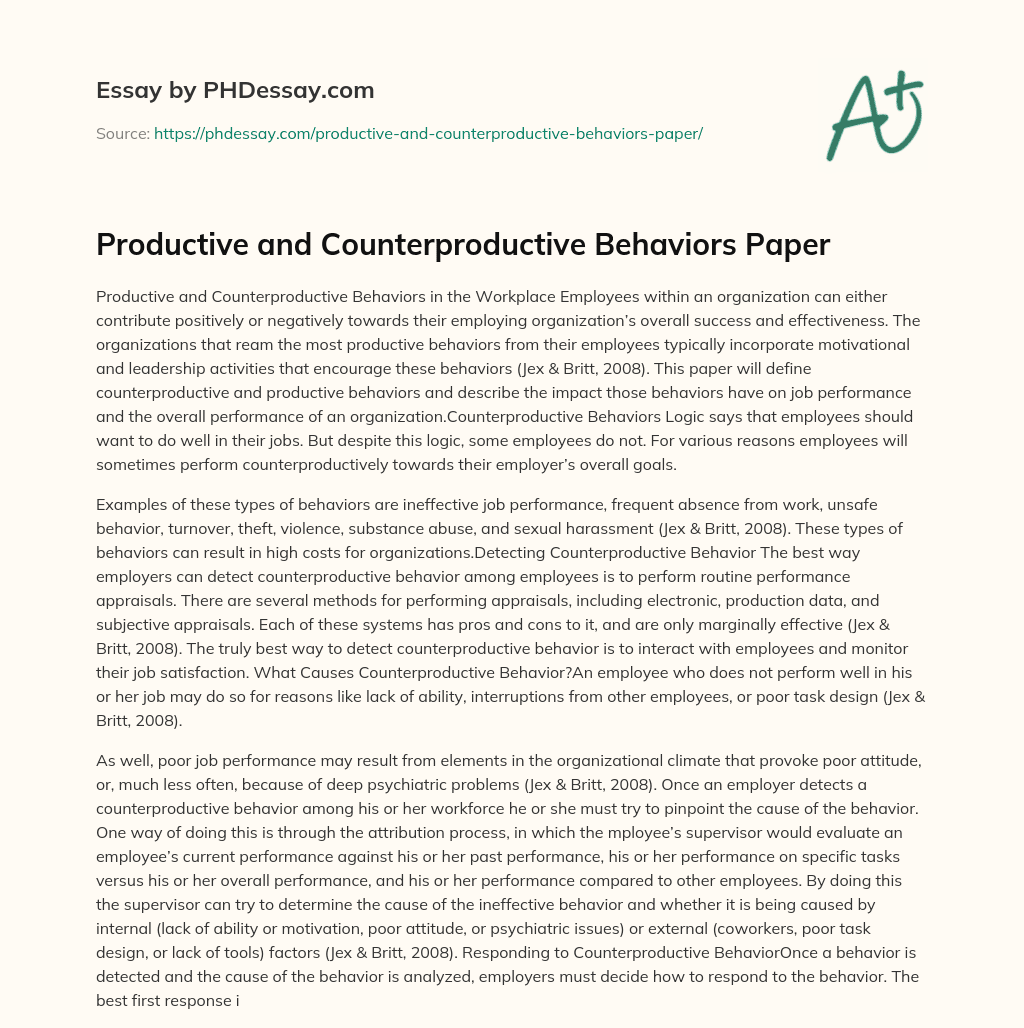 Productive and Counterproductive Behaviors Paper essay