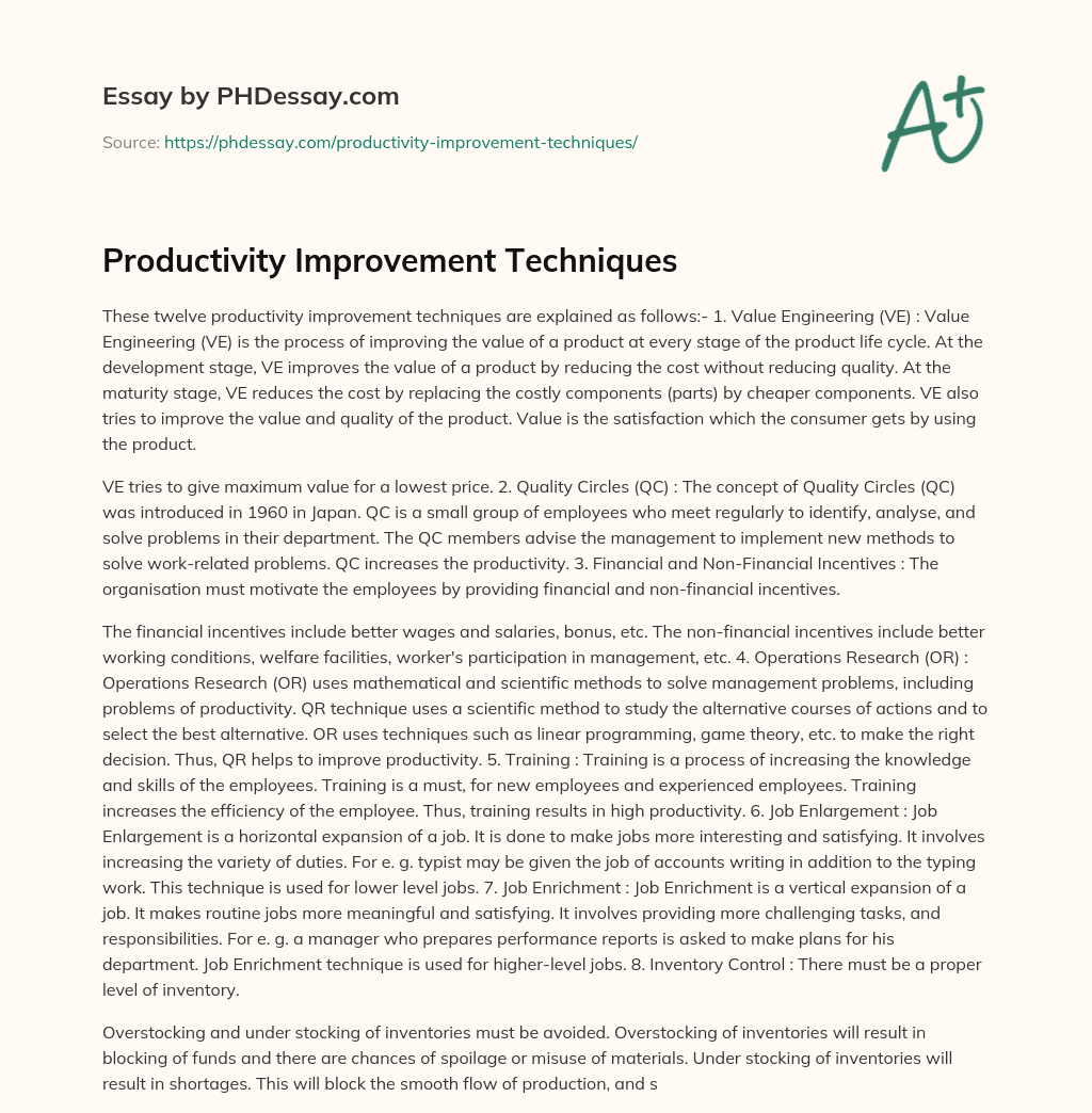 Productivity Improvement Techniques essay