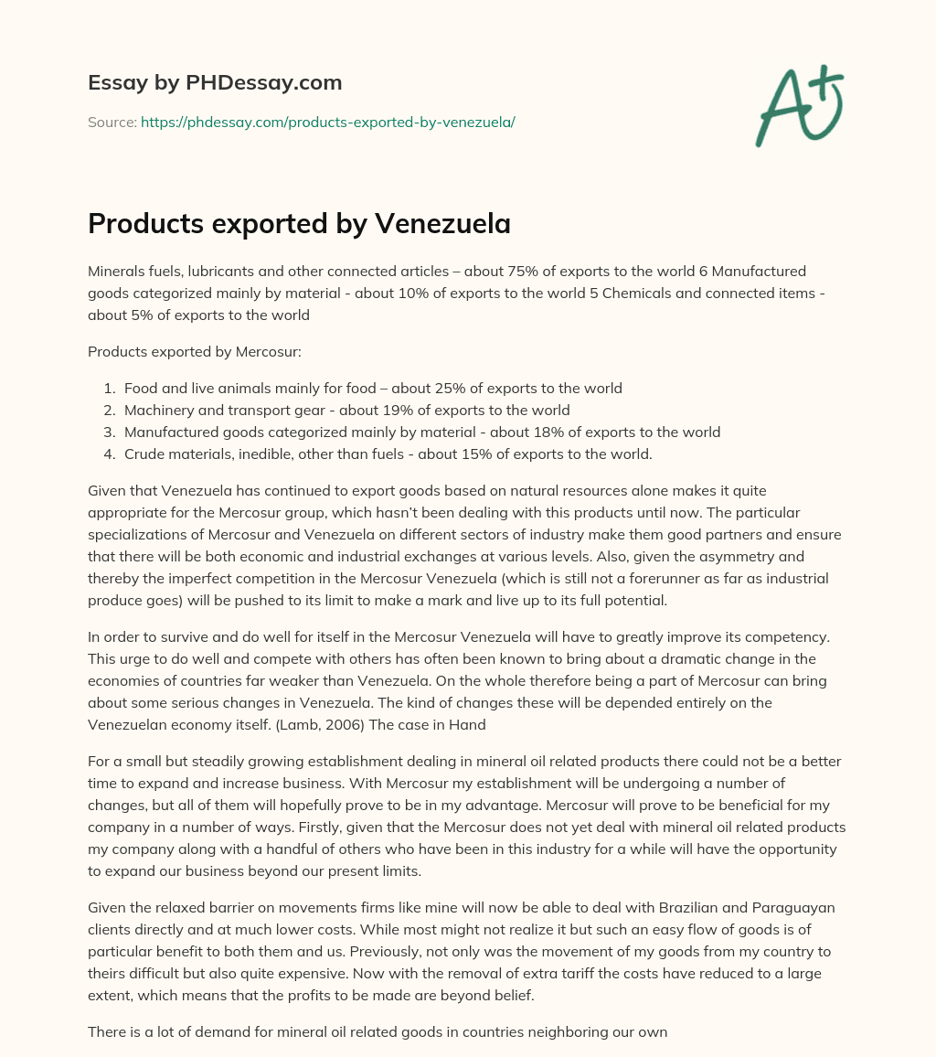 Products exported by Venezuela essay