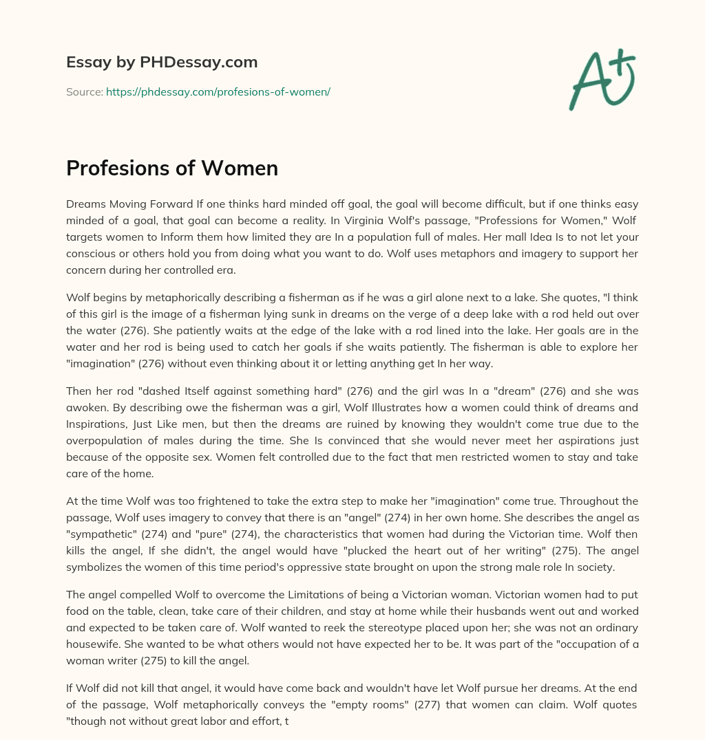 Profesions of Women essay