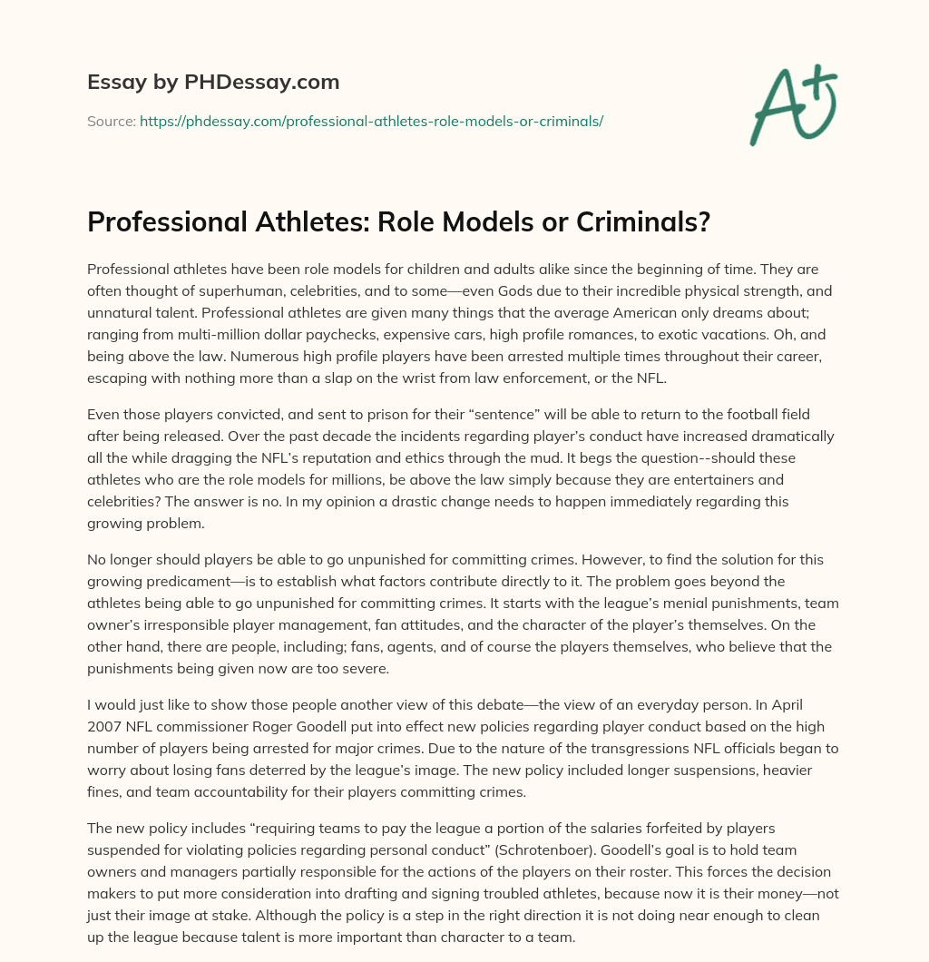 Professional Athletes: Role Models or Criminals? essay