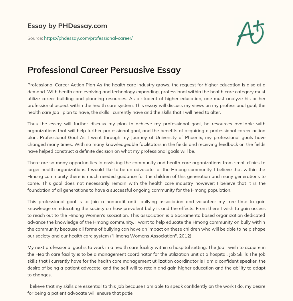 Professional Career Persuasive Essay essay