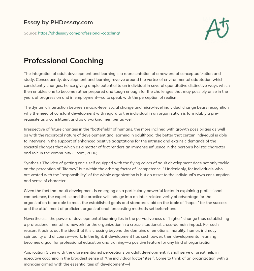 Professional Coaching essay