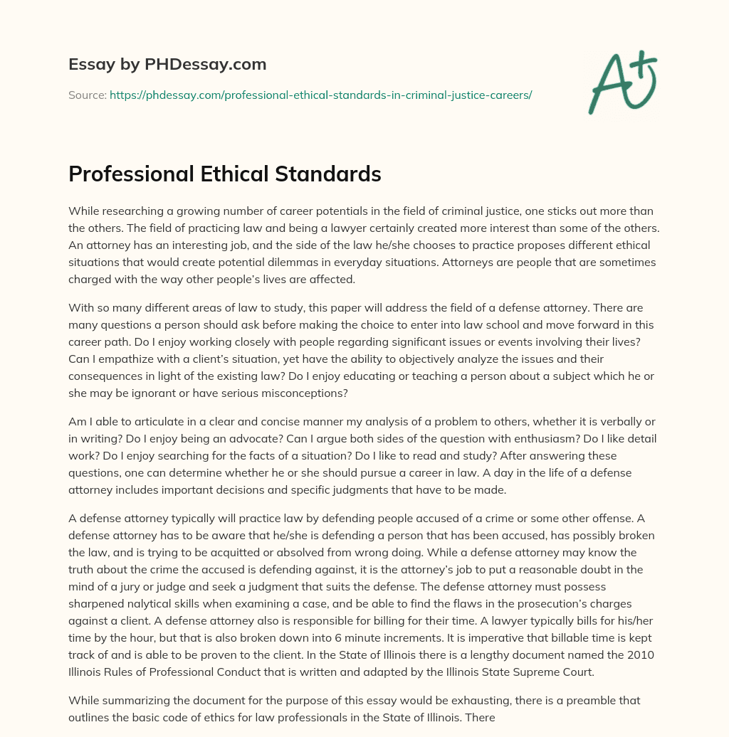 Professional Ethical Standards essay