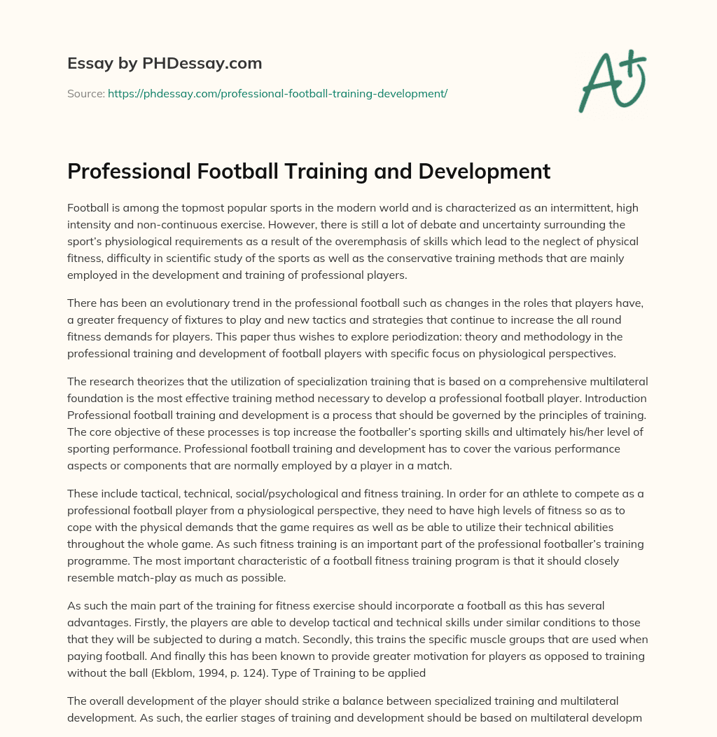 Professional Football Training and Development essay