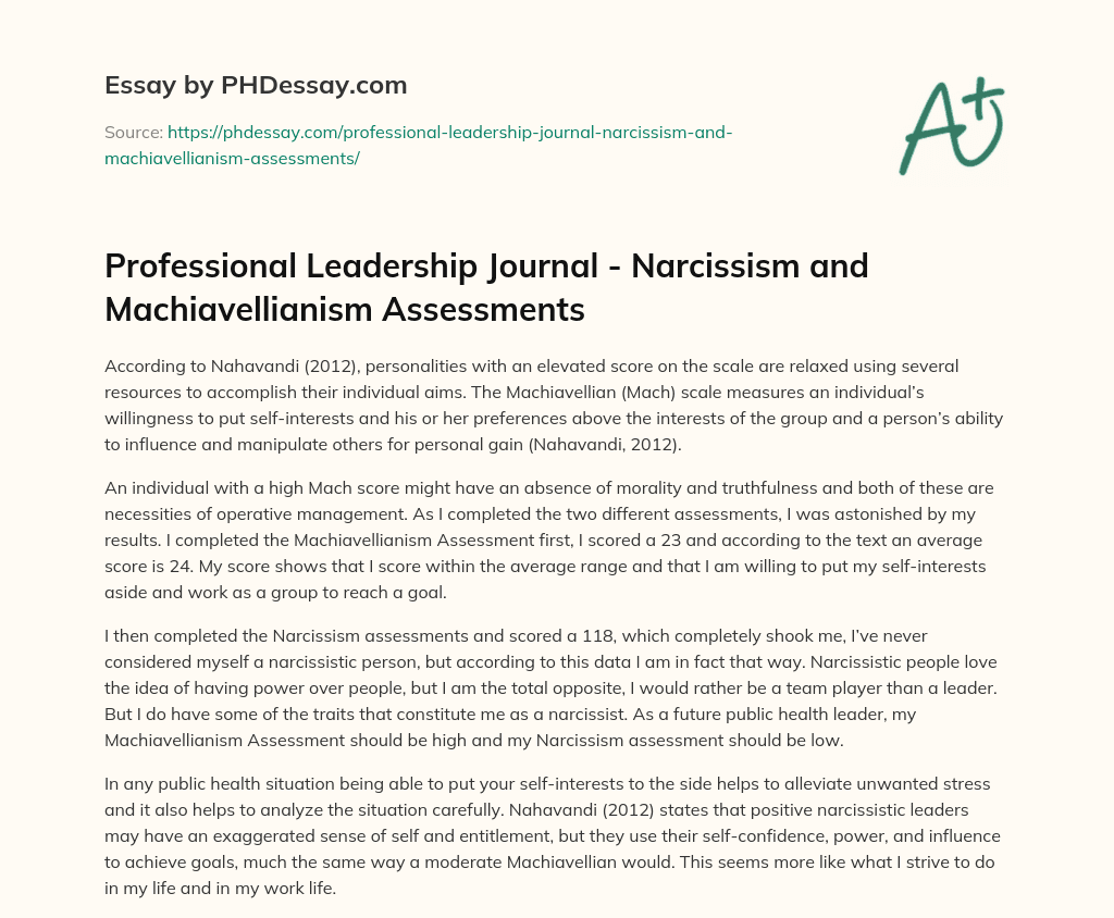 Professional Leadership Journal - Narcissism and Machiavellianism ...