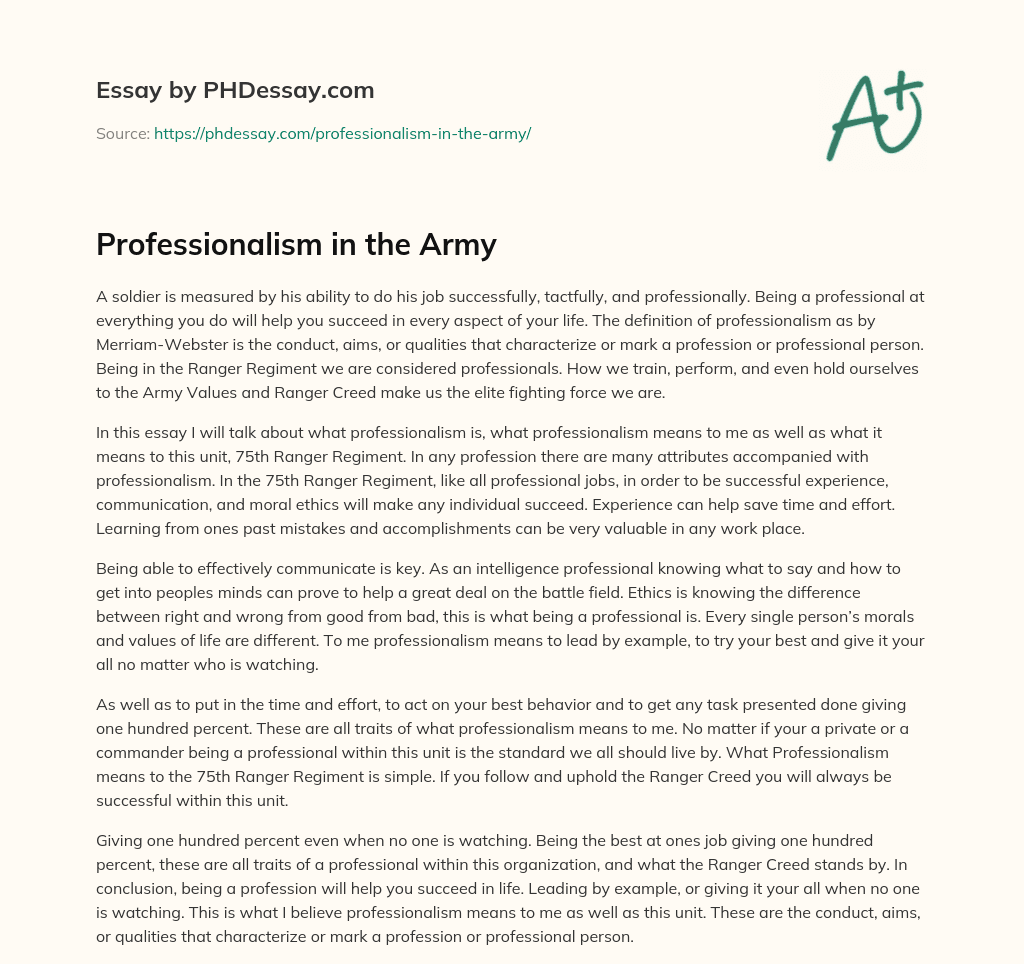 Professionalism in the Army essay