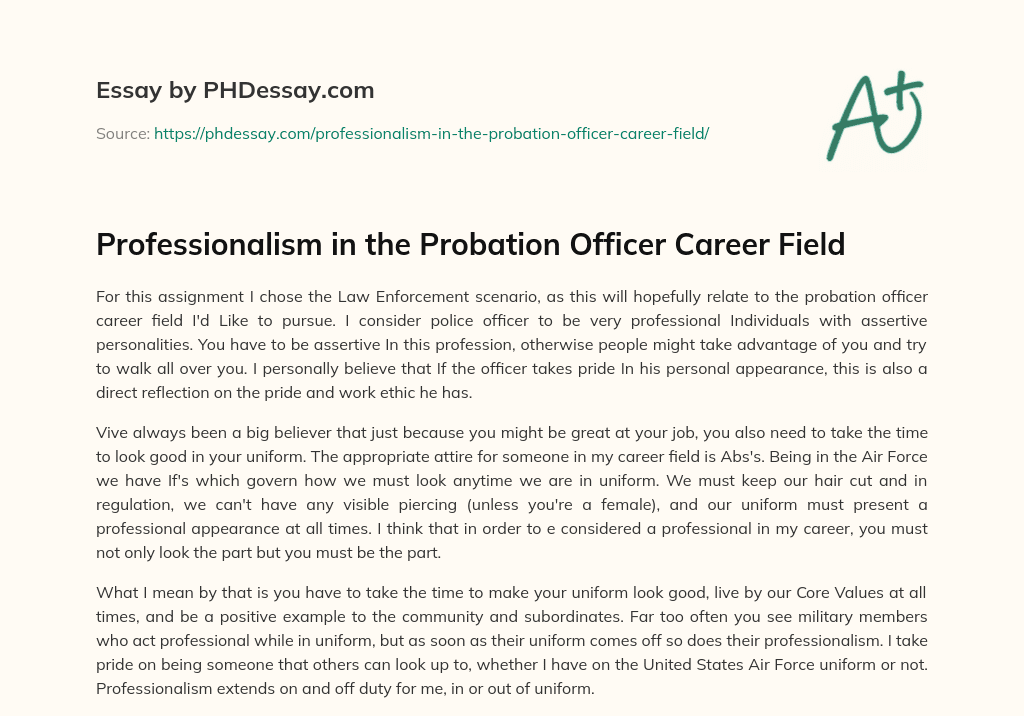 Professionalism in the Probation Officer Career Field essay