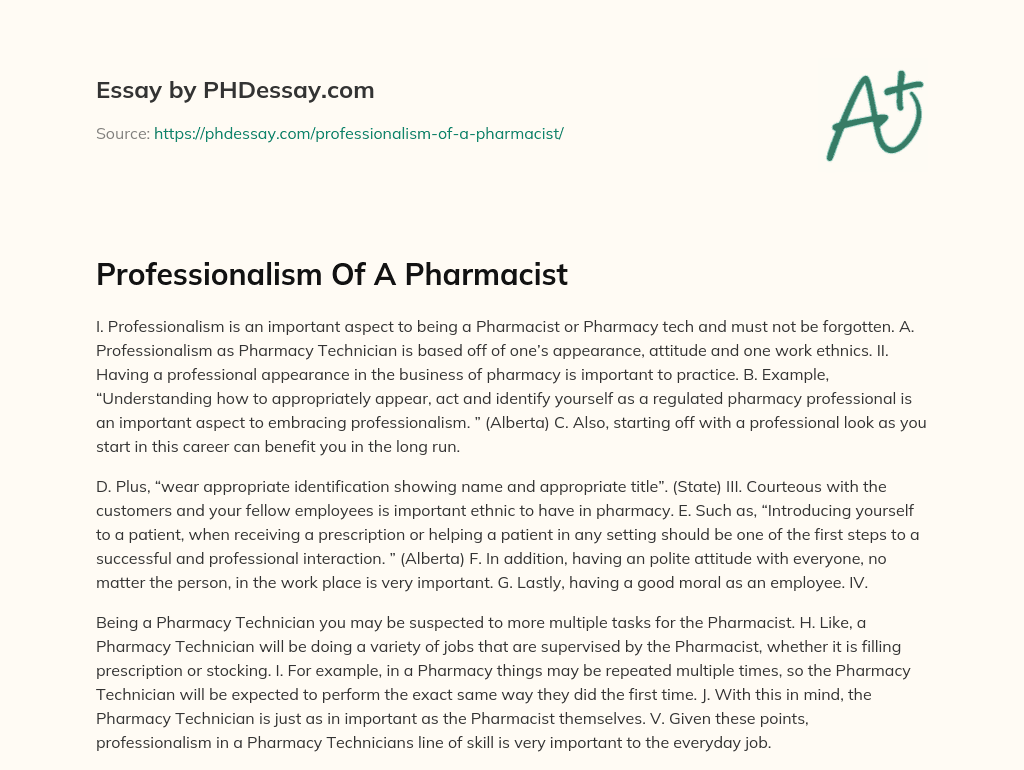 Professionalism Of A Pharmacist essay