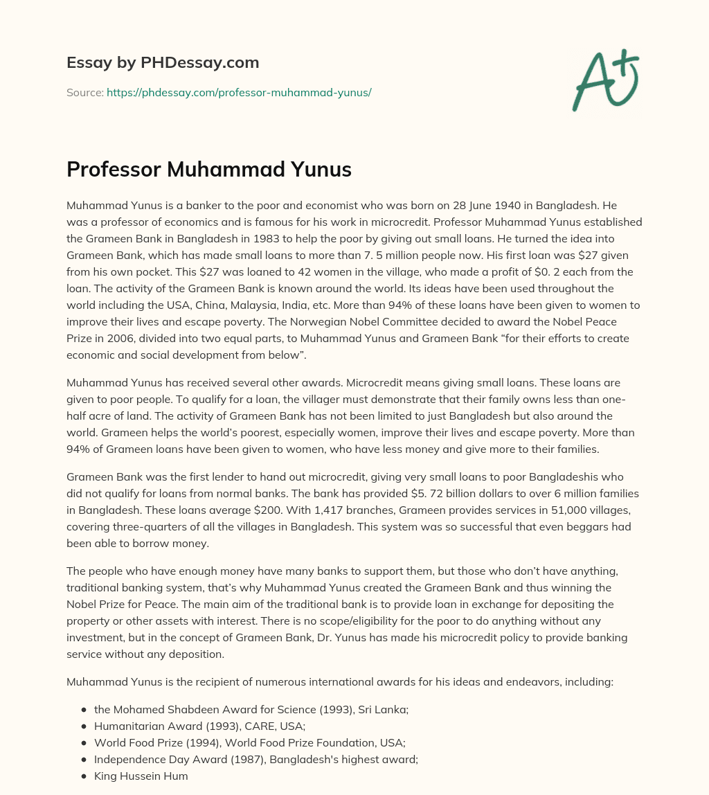 Professor Muhammad Yunus essay