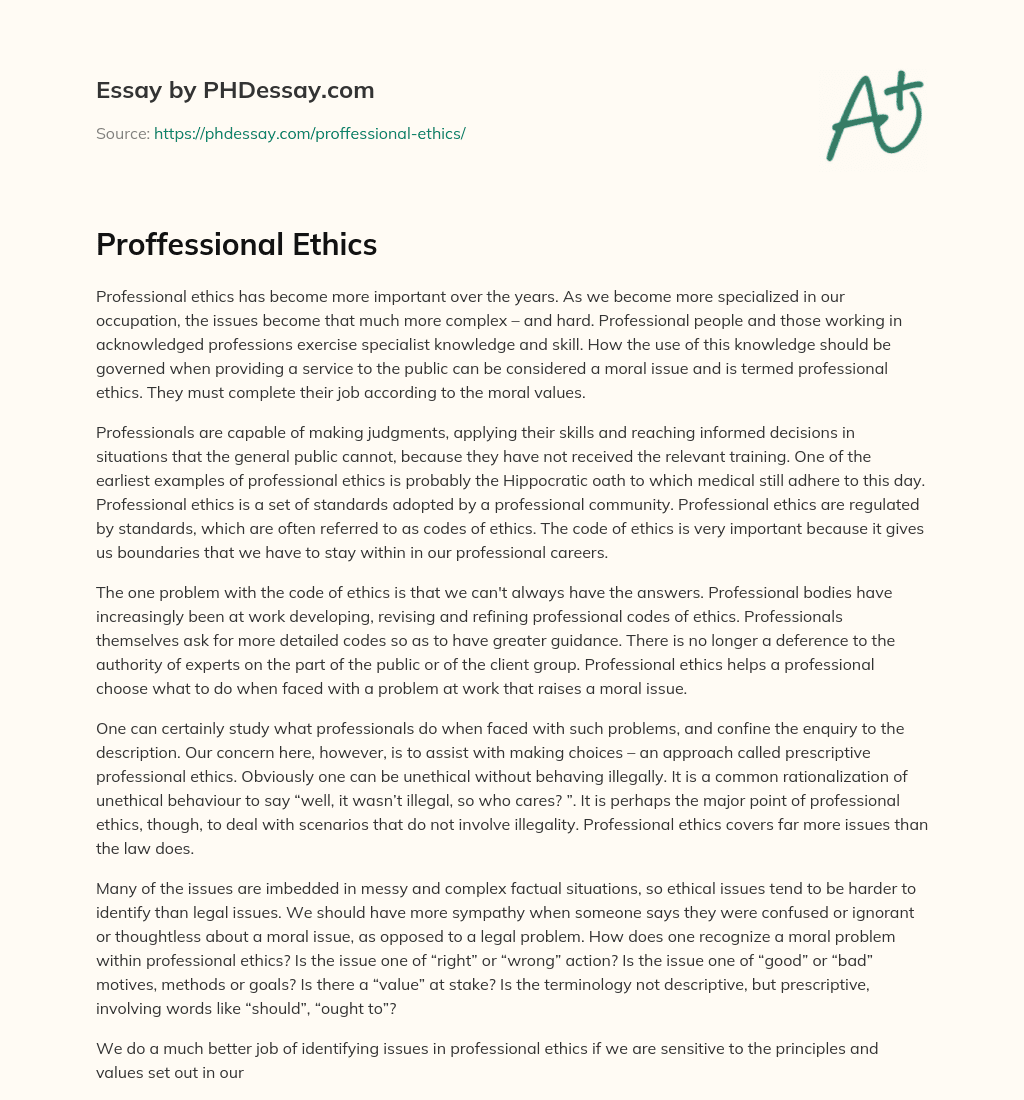Proffessional Ethics essay