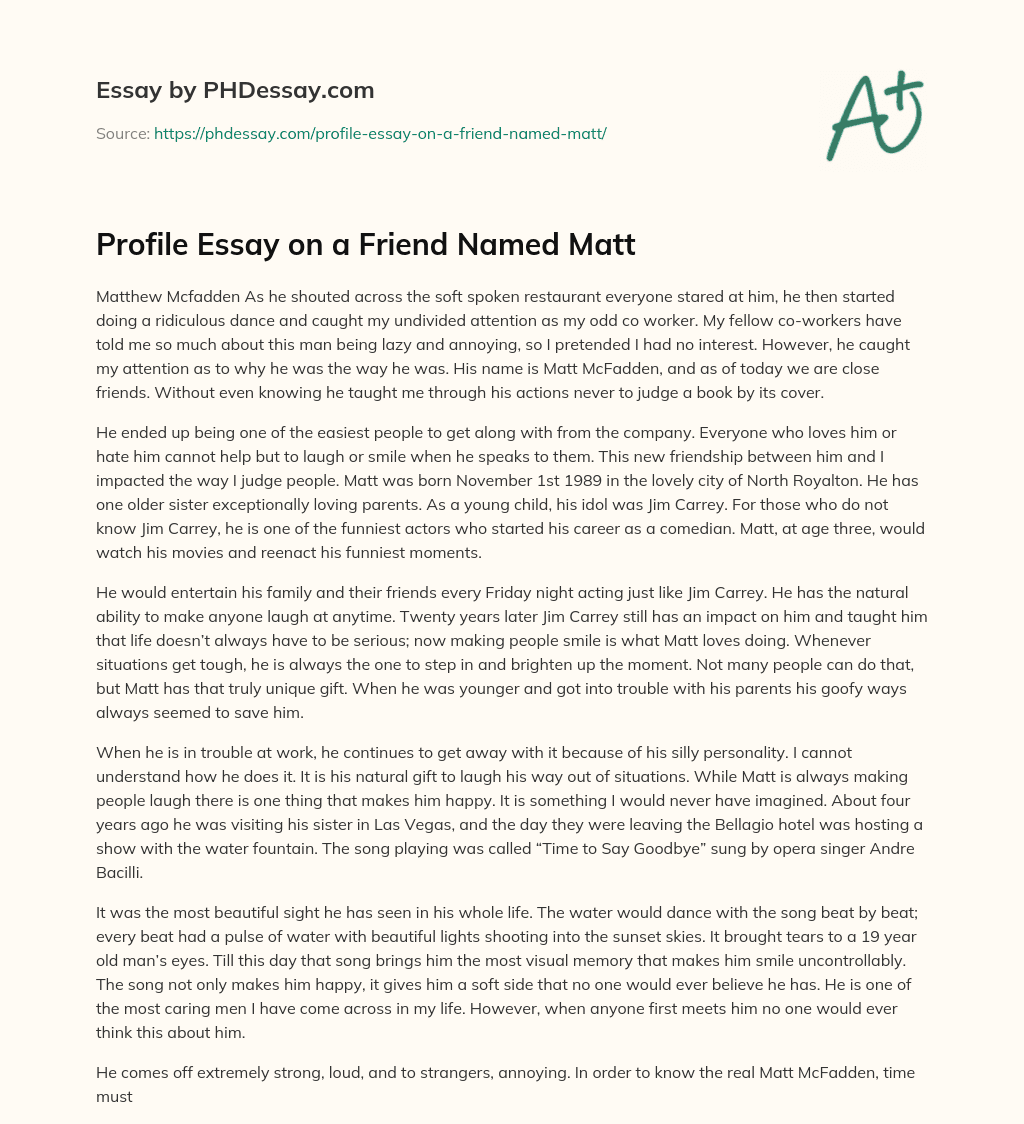 Profile Essay on a Friend Named Matt essay