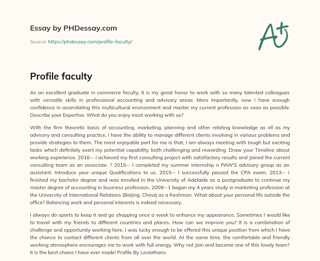 Profile  faculty essay