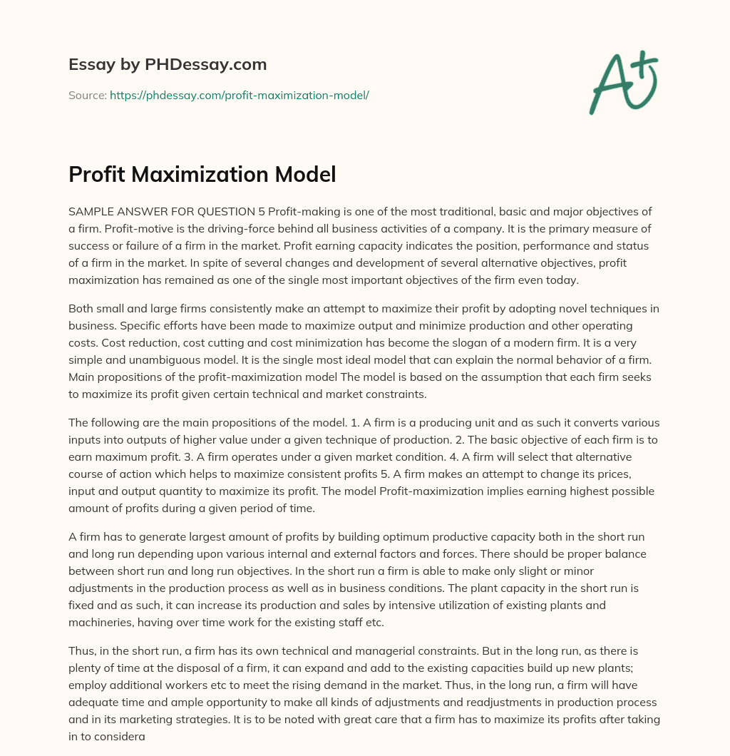 Profit Maximization Model essay