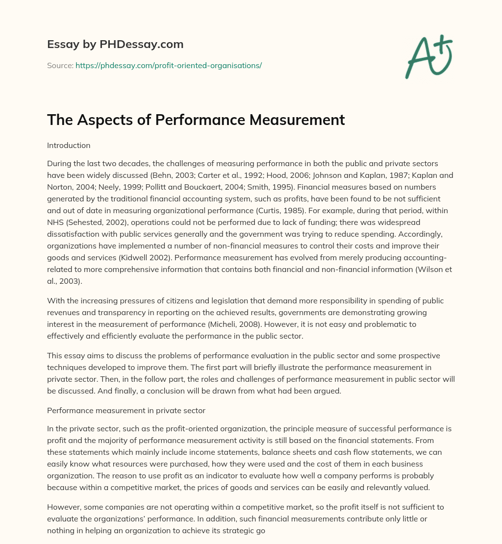 The Aspects of Performance Measurement essay