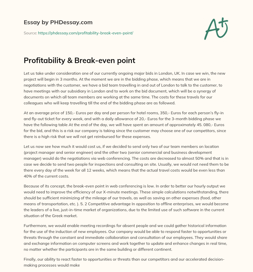 Profitability & Break-even point essay