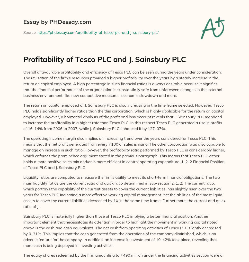 Profitability of Tesco PLC and J. Sainsbury PLC essay