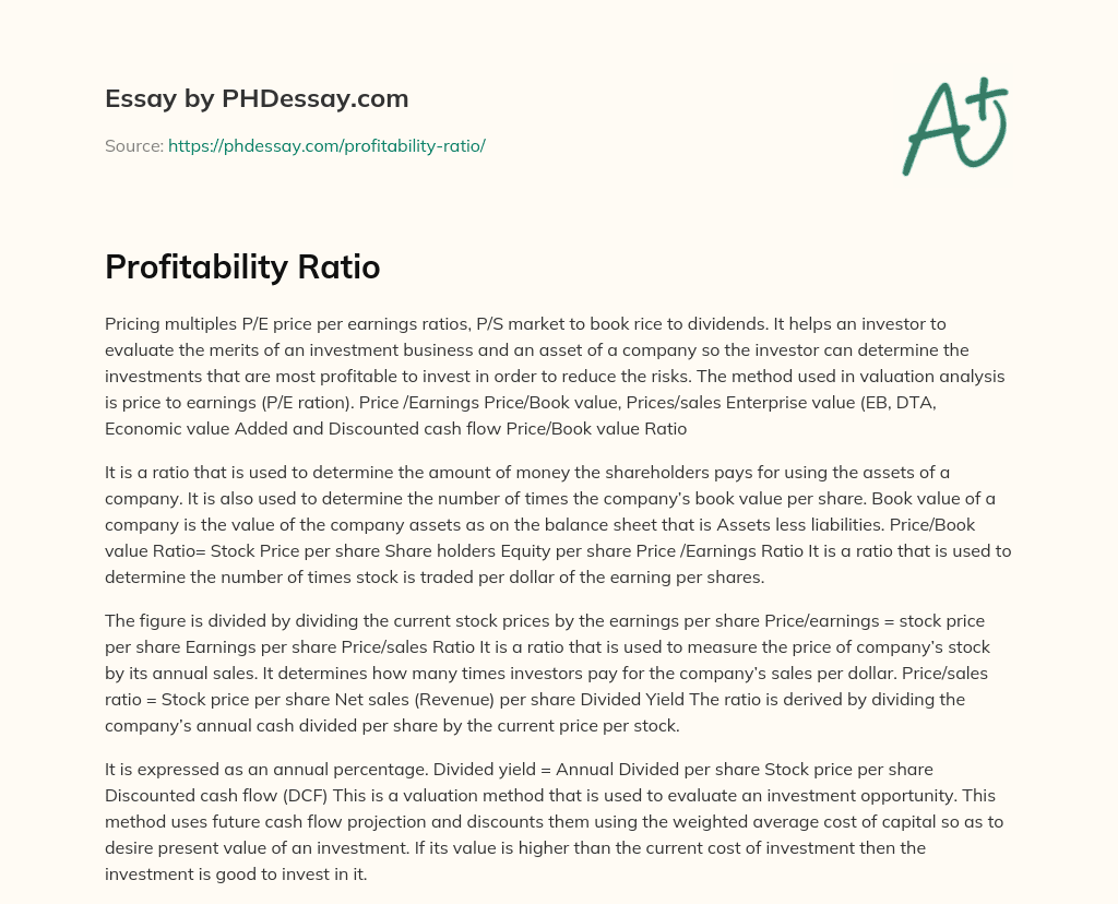 Profitability Ratio essay