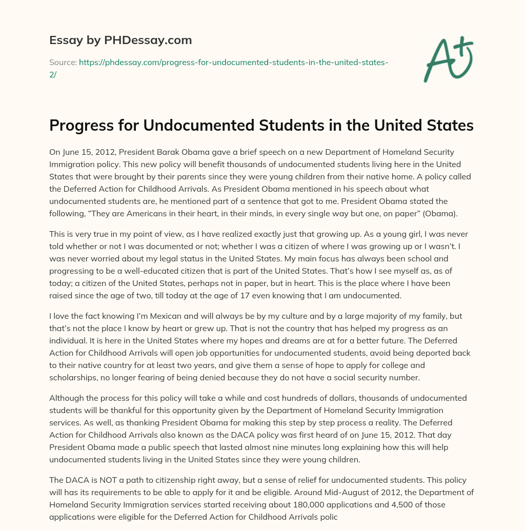 Progress for Undocumented Students in the United States essay