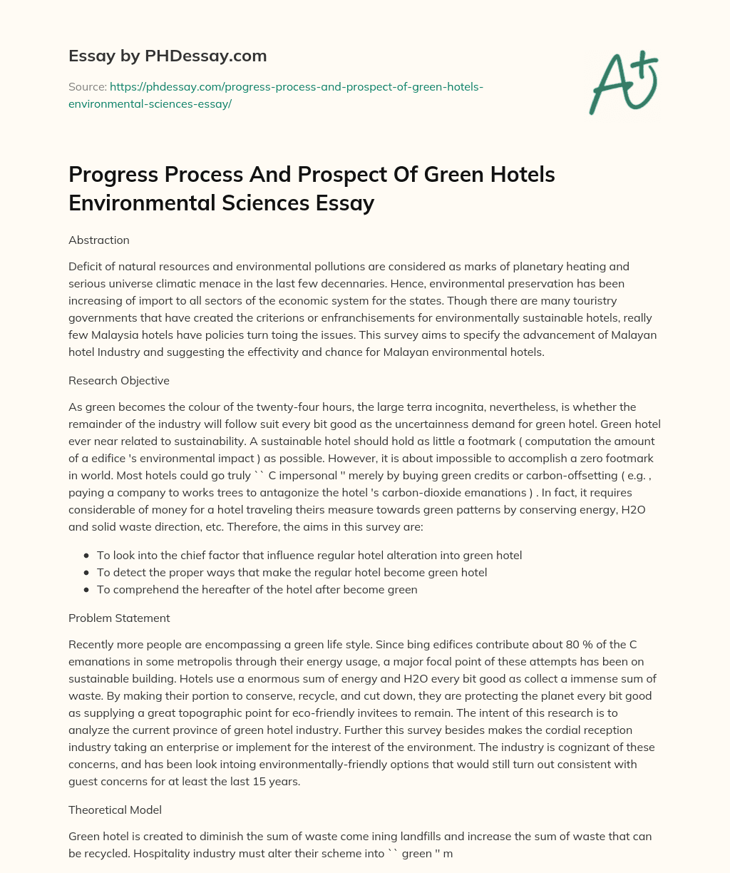 Progress Process And Prospect Of Green Hotels Environmental Sciences Essay essay