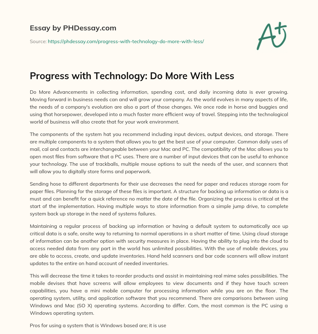 Progress with Technology:  Do More With Less essay