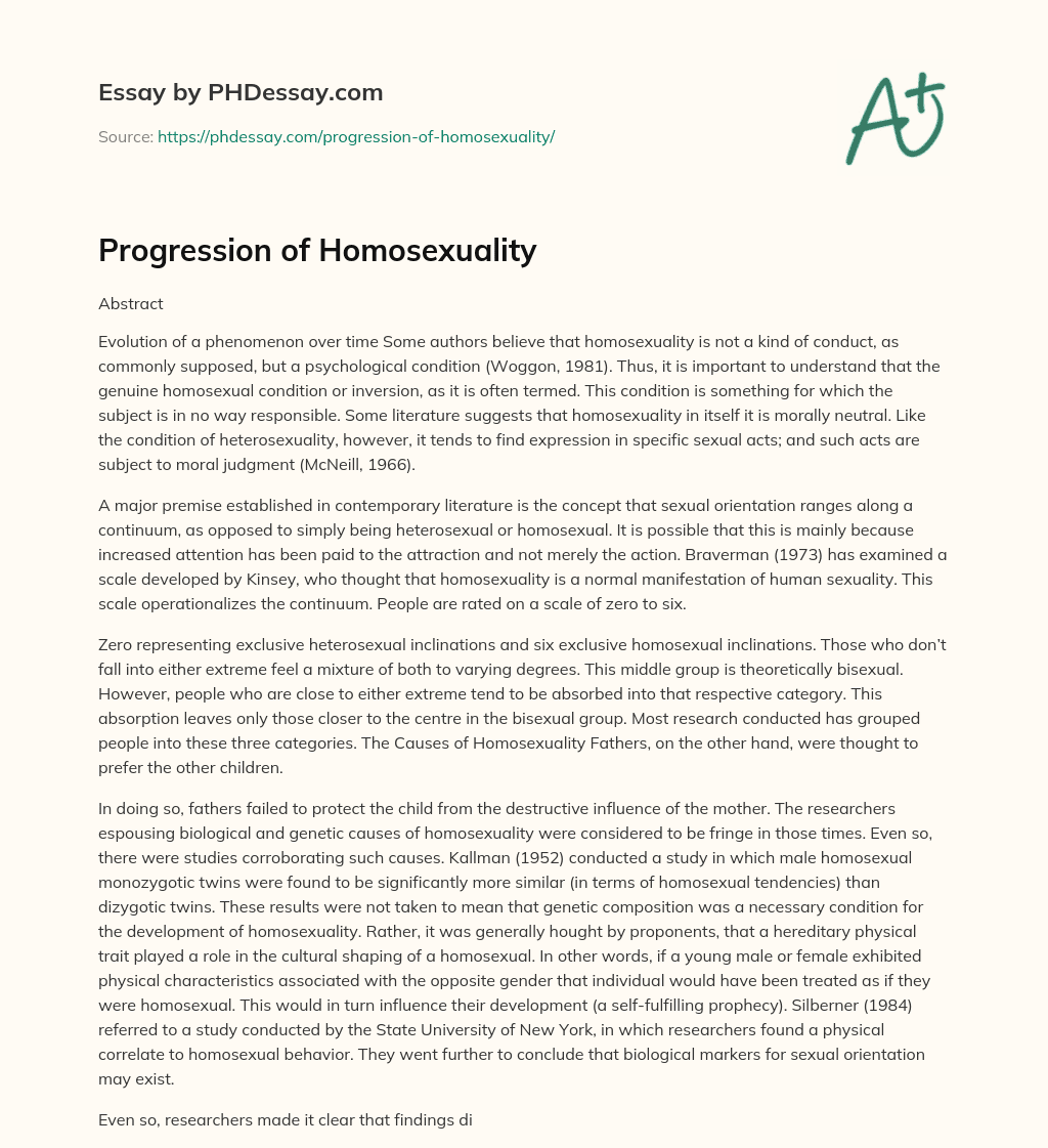 Progression of Homosexuality essay
