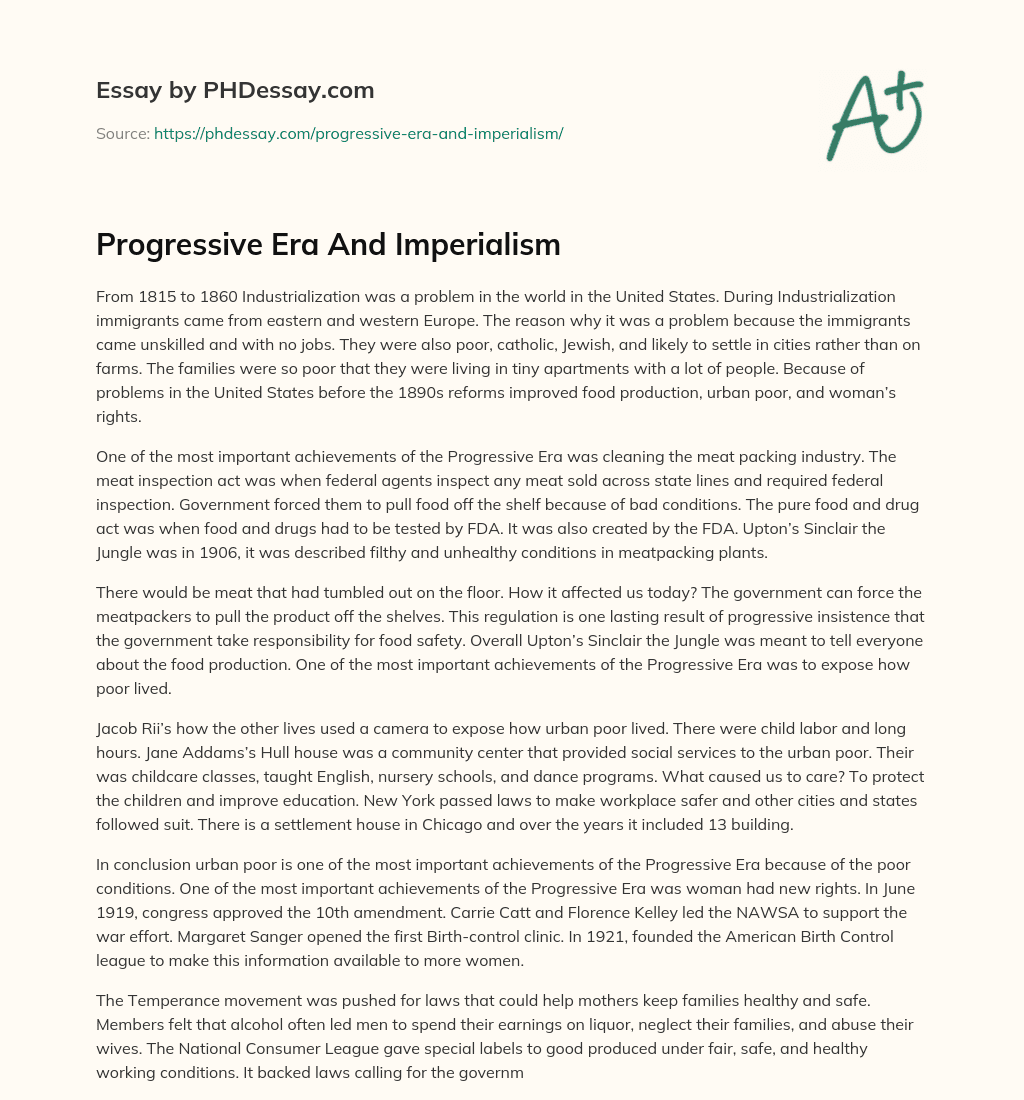 Progressive Era And Imperialism essay