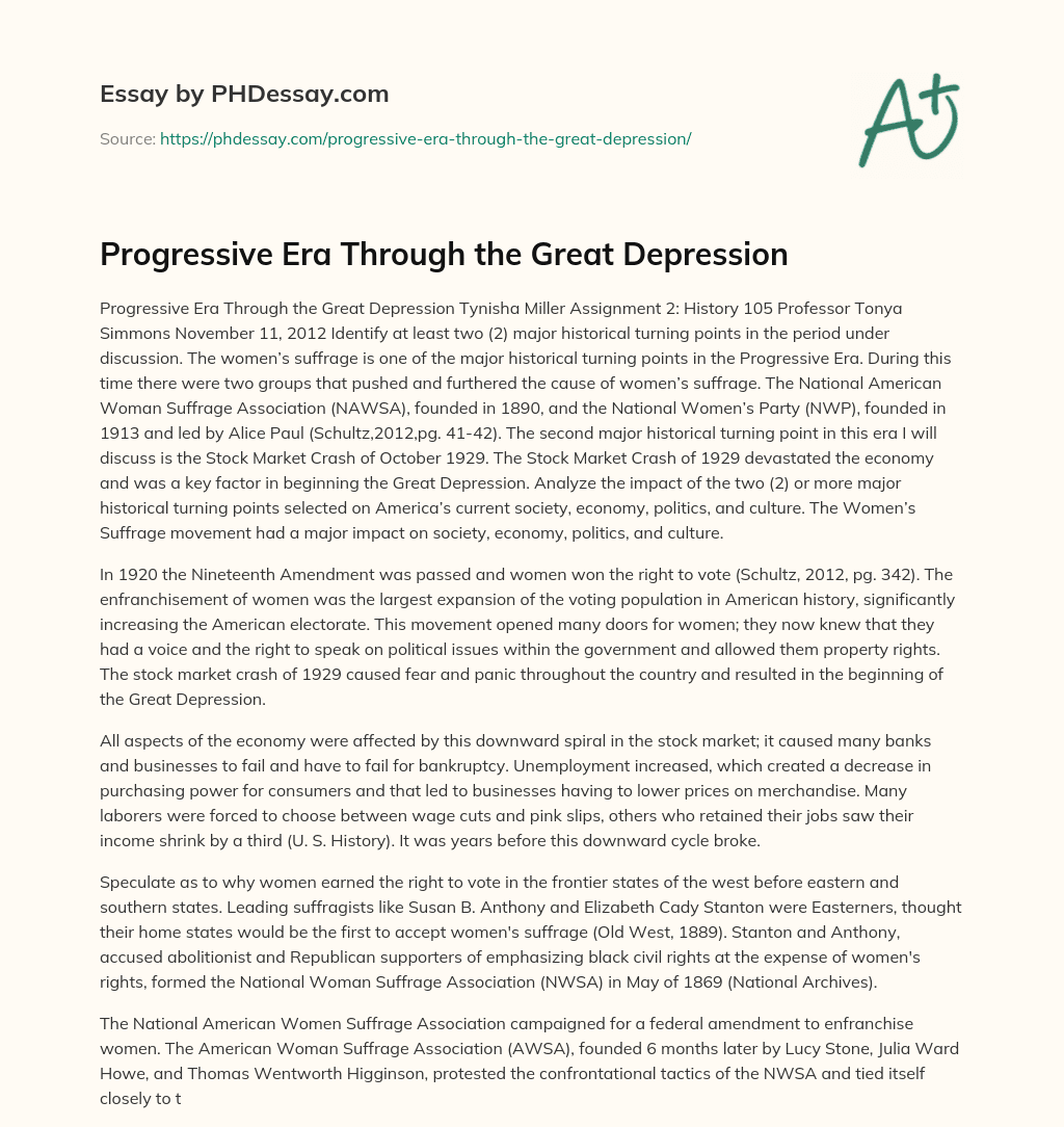 Progressive Era Through the Great Depression essay