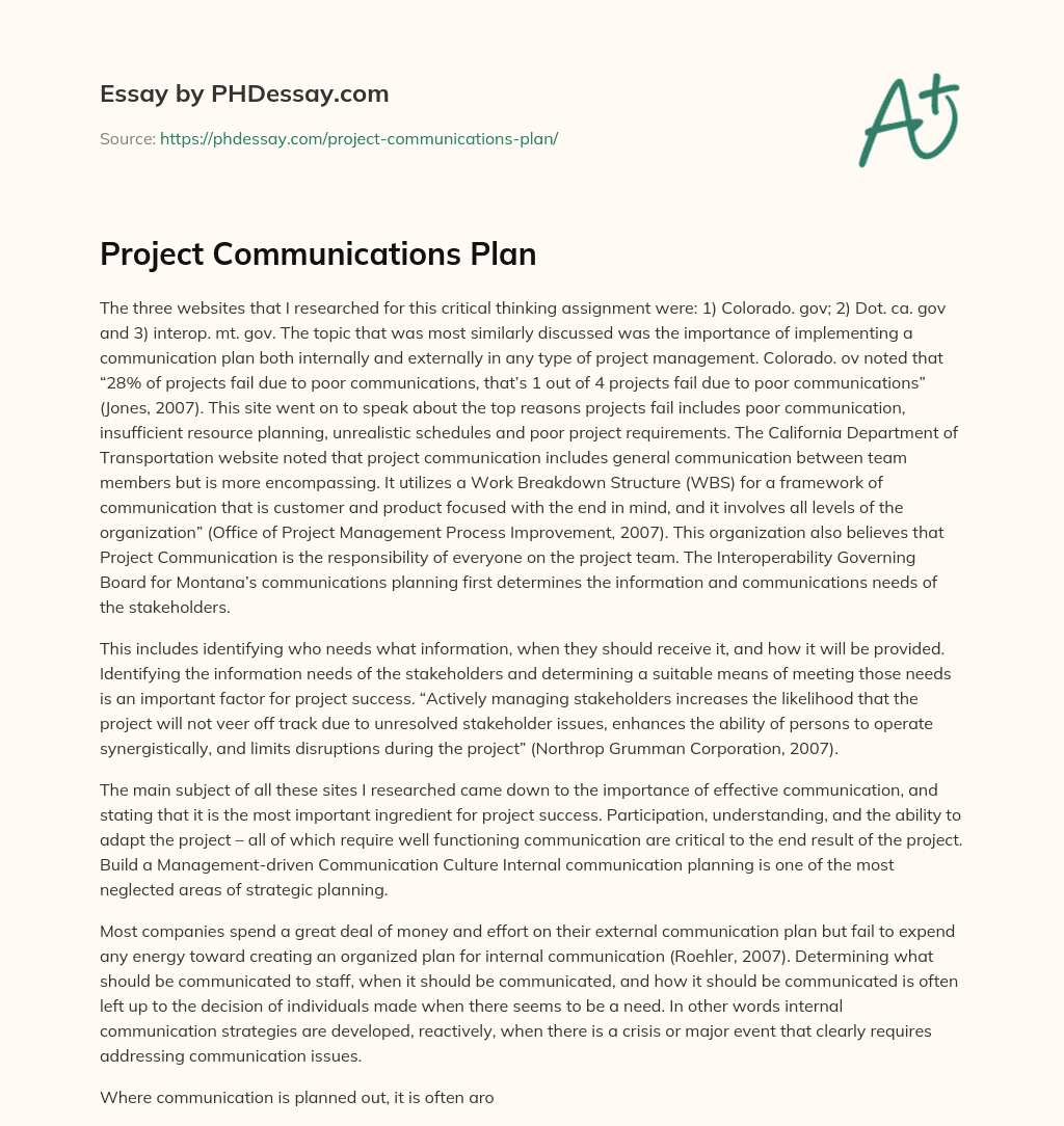 Project Communications Plan essay