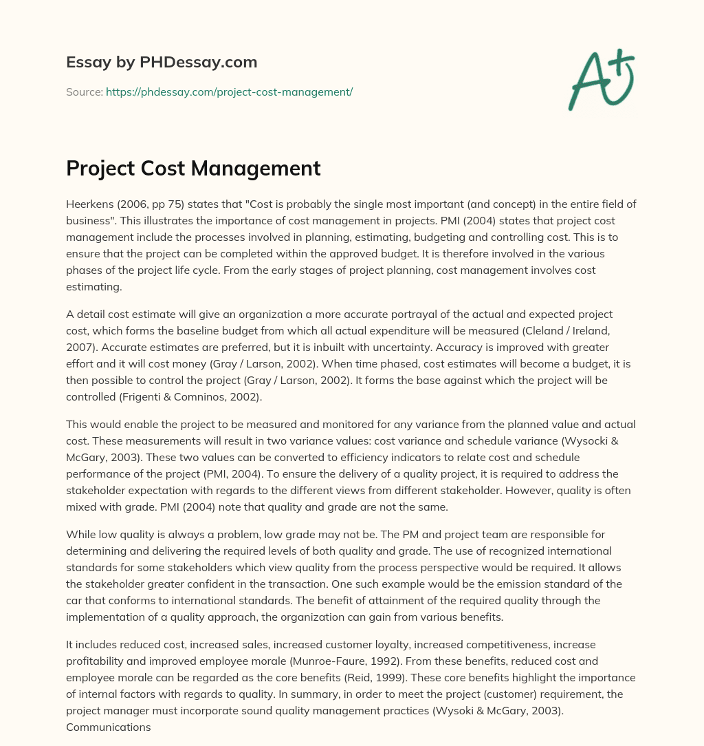 Project Cost Management essay