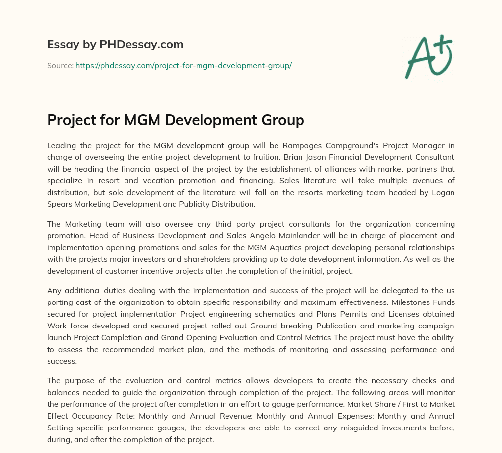 Project for MGM Development Group essay