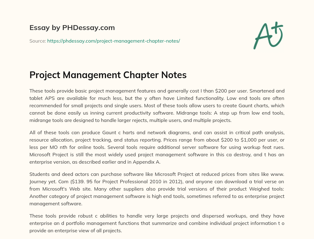 Project Management Chapter Notes essay